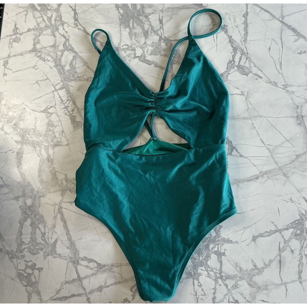 Aerie One Piece Swimsuit Size M Emerald Green Plunge Cutout High Cut Swim